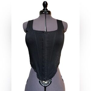 Small Women’s Black Corset Cincher w/ Boning for Shaping, Busk Clasp Hook & Eye